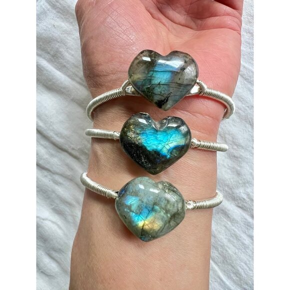 Handmade Jewelry - Your Choice! Flash Labradorite ❤️ Heart Cuff Bangle Bracelet